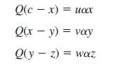 Q(c-x) = uax Q(x- y) = vay Q(y - z) = waz