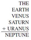 THE EARTH VENUS SATURN + URANUS NEPTUNE