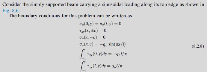Consider the simply supported beam carrying a sinusoidal loading along its top edge as shown in Fig. 8.6. The