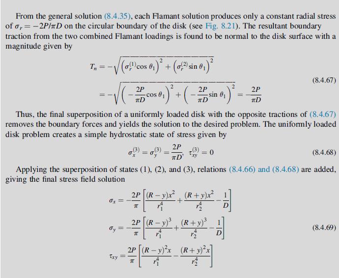 From the general solution (8.4.35), each Flamant solution produces only a constant radial stress of or=