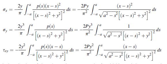 2y p(s) (xs) - [  -a a [(x  x) + y]  0x = = Txy = 2y ra - L  ds p(s)  [( x  s) + x]  a 2Py ds = - + [-3 - 4
