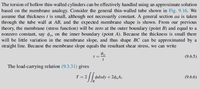 The torsion of hollow thin-walled cylinders can be effectively handled using an approximate solution based on