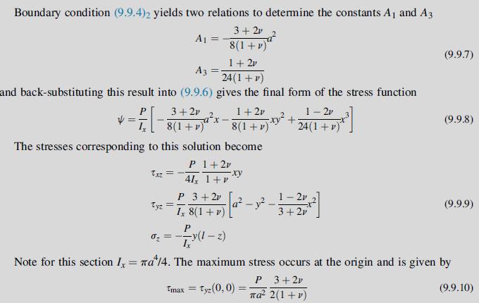 Boundary condition (9.9.4)2 yields two relations to determine the constants A and A3 A = 3+2v 8(1 + v)" 1 +