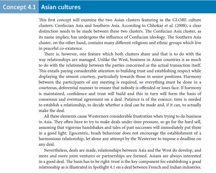 Concept 4.1 Asian cultures This first concept will examine the two Asian clusters featuring in the GLOBE