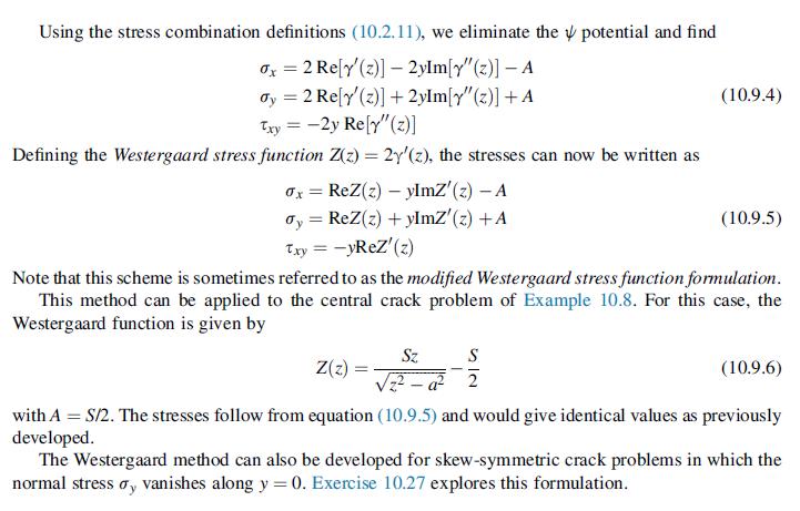 Using the stress combination definitions (10.2.11), we eliminate the potential and find ox2 Re[y' (2)] -