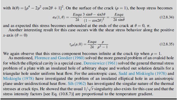 with h(0) = [p* - 2p cos20 + 1]. On the surface of the crack (p = 1), the hoop stress becomes Je (1,0) Eaqa 3