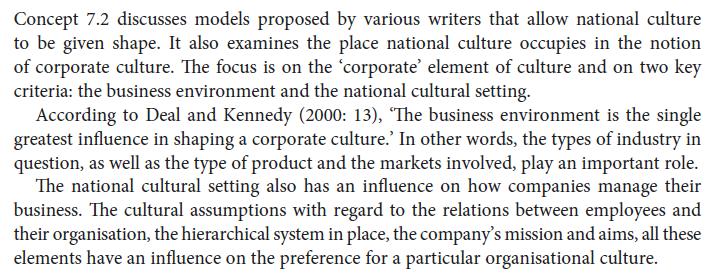 Concept 7.2 discusses models proposed by various writers that allow national culture to be given shape. It