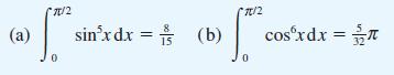 (a) 7/2 (b) [ 0 sinx dx = (b) 15 cos xdx = I