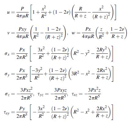 P R U= "=+HAR [1 +  +(1-2) (~+2 (8+2F)] 4R R+z (R+z) Pxy 1 1-2v Px 12v V = -PR (= (R+2)+). " === (+1=) W 4R 4