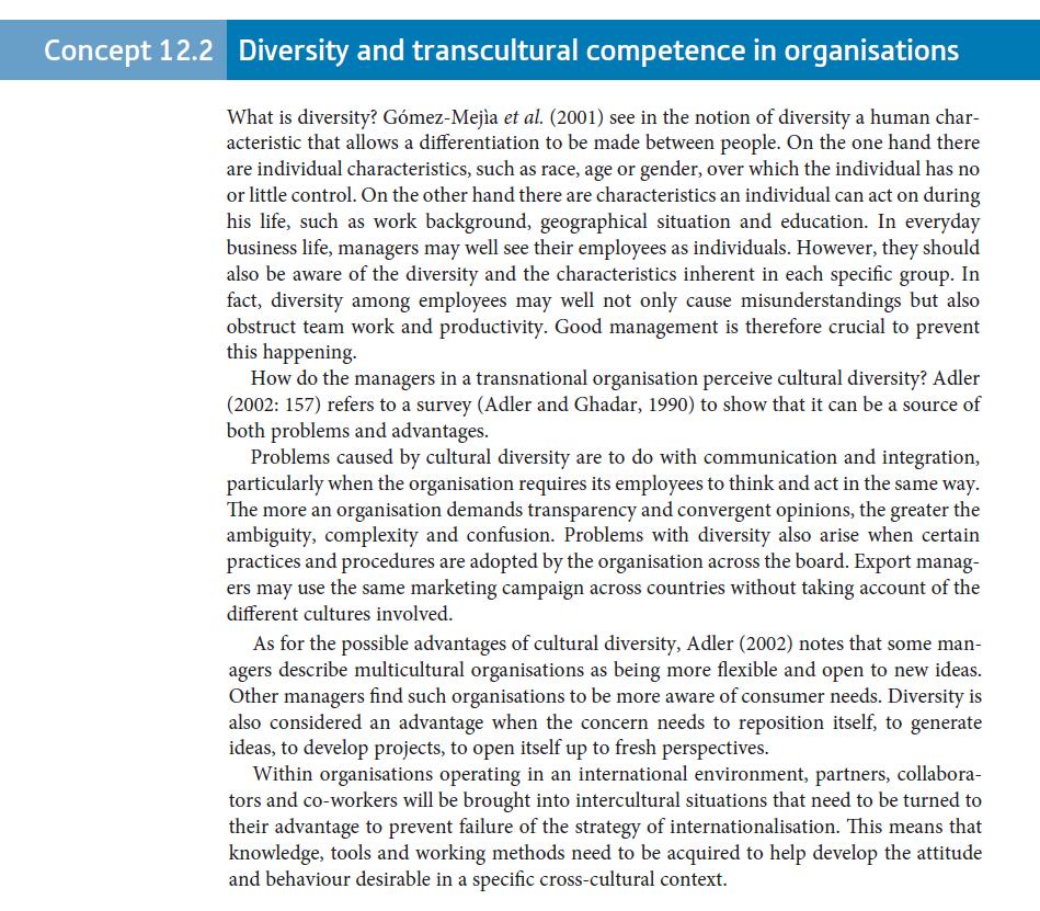 Concept 12.2 Diversity and transcultural competence in organisations What is diversity? Gmez-Meja et al.