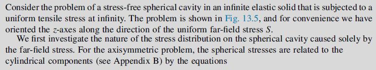 Consider the problem of a stress-free spherical cavity in an infinite elastic solid that is subjected to a