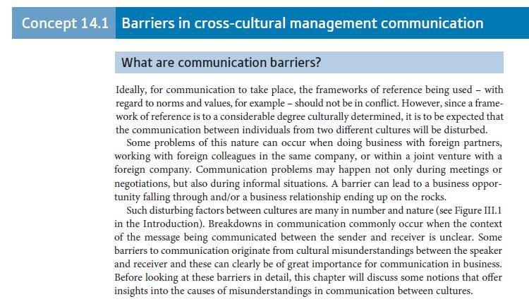 Concept 14.1 Barriers in cross-cultural management communication What are communication barriers? Ideally,