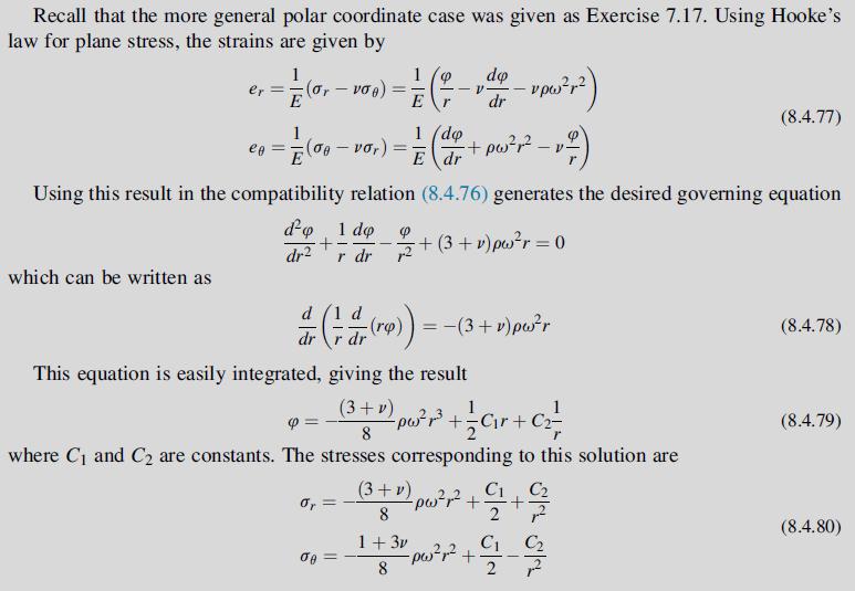Recall that the more general polar coordinate case was given as Exercise 7.17. Using Hooke's law for plane