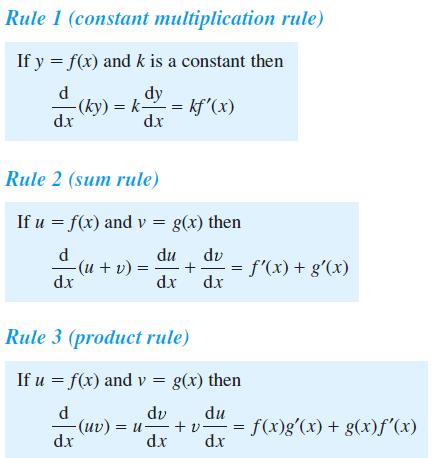 Rule 1 (constant multiplication rule) If y = f(x) and k is a constant then d - (ky) = kdy = kf'(x) d.x dx