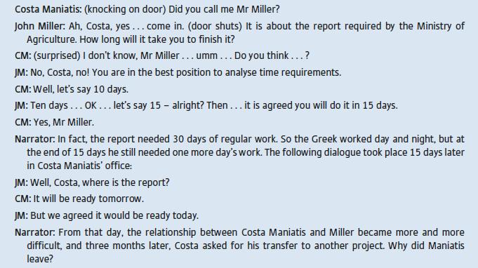 Costa Maniatis: (knocking on door) Did you call me Mr Miller? John Miller: Ah, Costa, yes... come in. (door