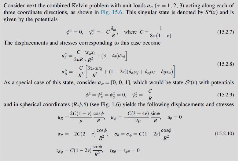 Consider next the combined Kelvin problem with unit loads aa (a = 1, 2, 3) acting along each of three