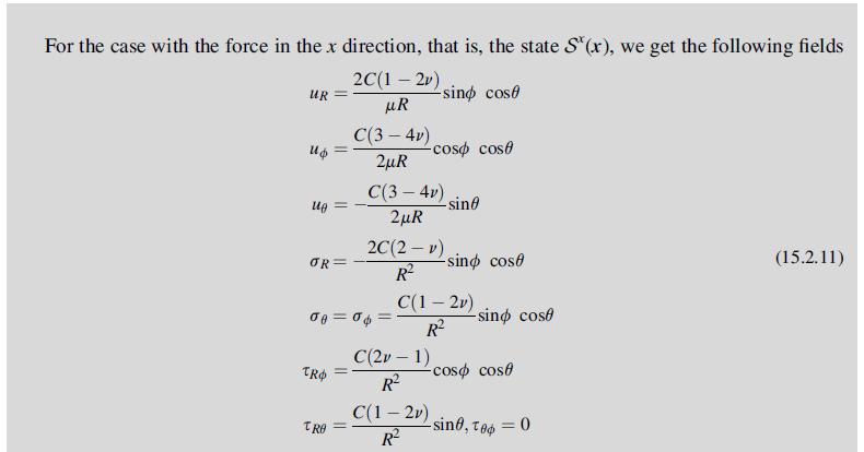 For the case with the force in the x direction, that is, the state S(x), we get the following fields 2C(1 -