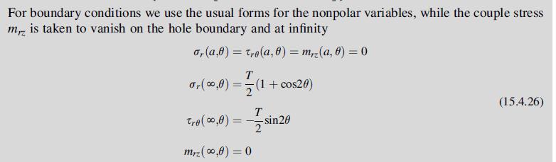 For boundary conditions we use the usual forms for the nonpolar variables, while the couple stress m, is