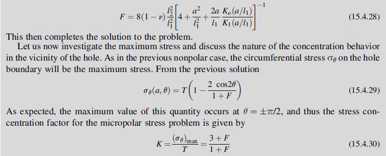 F = 8(1-v): a 2a Ko (a/l) 4+ + R 11 K (a/11) 44 This then completes the solution to the problem. Let us now