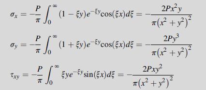 ox dy || Txy P 5. (1 - Ey)e cos (Ex) d = T 0 P {* (1 + y)e cos(x) d =  P - 5.0 Eye y sin (Ex)d=  2Pxy  (x +
