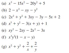 (a) x - 15x20y + 5 (b) 2x - xy - y (c) 2x + y + 3xy - 3y - 5x + 2 (d) x + y-3(x + y) + 1 (e) xy - 2xy - 2x -