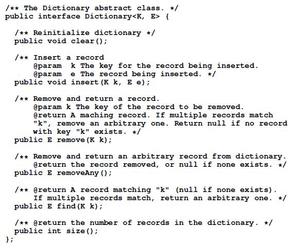 /** The Dictionary abstract class. */ public interface Dictionary { }; /** Reinitialize dictionary */ public
