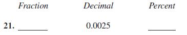 21. Fraction Decimal 0.0025 Percent