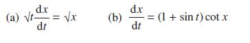 (a)  dx dt = x (b) dx dt = (1 + sint) cot x