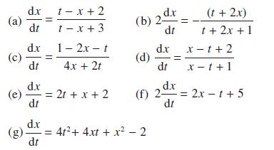 (a) (c) (e) 09 | [ dx dt dx dt dx dt dx dt t-x+ 2 t-x+ 3 1 - 2x - t 4x + 2t = 2t + x + 2 (b) 2- (d) 2 dx- dt
