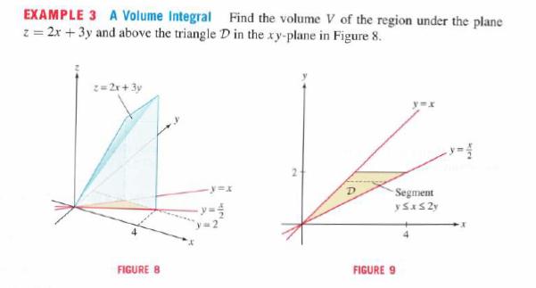 EXAMPLE 3 A Volume Integral Find the volume V of the region under the plane z = 2x + 3y and above the