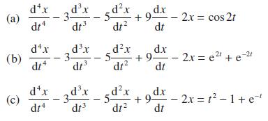 (a) (b) (c) dx_3dx dt+ dt 3 d4x dt4 dax dt4 dx dt 3- X dt3 5.dx dt +9dx dt dx dt -2x = cos 2t dx 5- +9-2x =