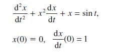 dx dt d.x + x- dt x(0) = 0, + x = sint, d.x -(0) = 1 dt