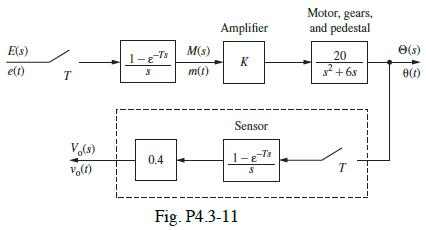 E(s) e(t) T Vo(s) vo(t) L 1-8-Ts S M(s) m(t) 0.4 Amplifier K Sensor 07 1-E Fig. P4.3-11 S -T's Motor, gears,