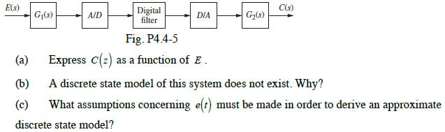 E(s) G(s) A/D Digital filter DIA Fig. P4.4-5 Express (2) as a function of E G(s) C(s) (a) (b) A discrete