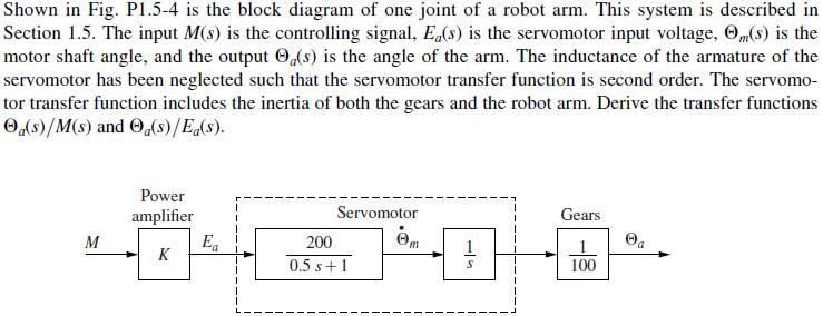 Shown in Fig. P1.5-4 is the block diagram of one joint of a robot arm. This system is described in Section