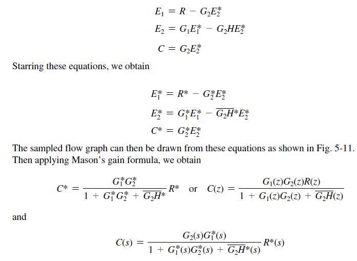 Starring these equations, we obtain and The sampled flow graph can then be drawn from these equations as