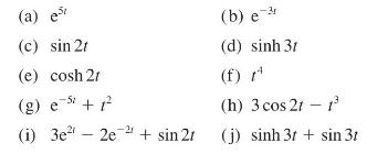 (a) er (c) sin 21 (e) cosh 21 (g) e  + 1 -51 (i) 3e - 2e-2 + sin 21 (b) e -31 (d) sinh 31 (f)  (h) 3 cos 21 -