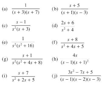 (a) (c) (e) 01) (i) 1 (s + 3)(s + 7) S 1 s (s + 3) 1 s (s + 16) s+1 s (s + 4s + 8) S+7 s + 25 + 5 (b) (d) (h)