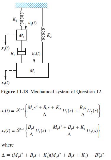 x (1) K B eeeee M x (t) = L-, where x (t) = L-1 u, (t) u(t) x(1) Figure 11.18 Mechanical system of Question