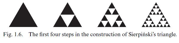 Fig. 1.6. The first four steps in the construction of Sierpiski's triangle.