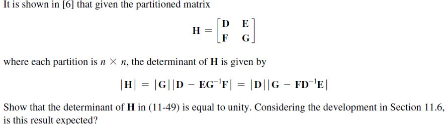 It is shown in [6] that given the partitioned matrix H =  E F G where each partition is n X n, the