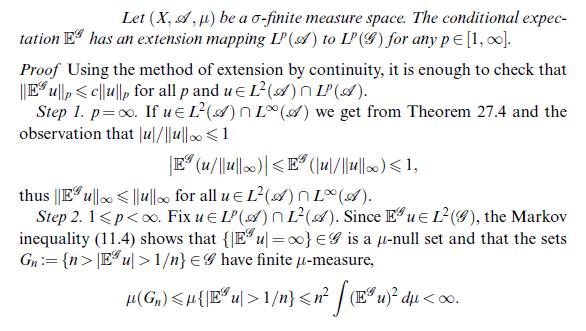 Let (X, A, ) be a o-finite measure space. The conditional expec- tation E has an extension mapping LP (A) to