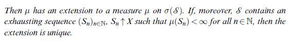 Then u has an extension to a measure  on o(S). If, moreover, & contains an exhausting sequence (Sn)neN, STX