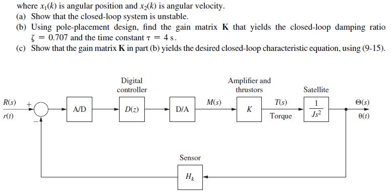 where x(k) is angular position and x(k) is angular velocity. (a) Show that the closed-loop system is