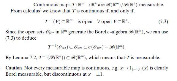 Continuous maps 7: R"R" are (R")/B(R")-measurable. From calculus we know that I' is continuous if, and only
