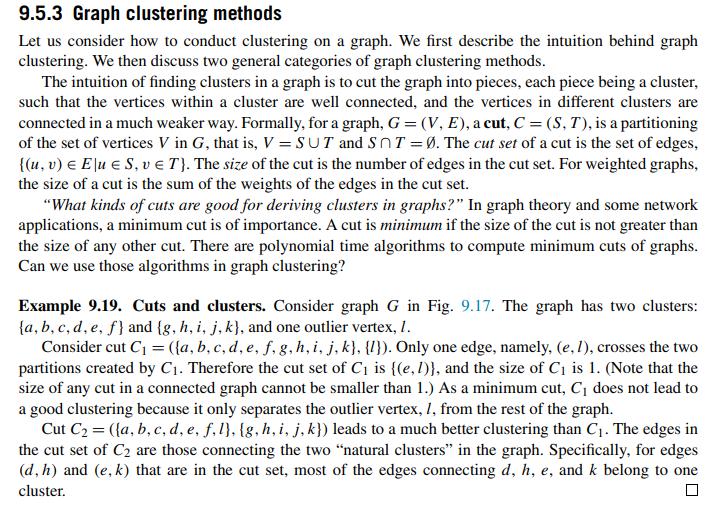 9.5.3 Graph clustering methods Let us consider how to conduct clustering on a graph. We first describe the