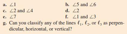 a. 41 c. 22 and 24 b. 25 and 26 d. 22 e. 27 f. 41 and 23 g. Can you classify any of the lines , l, or l3 as