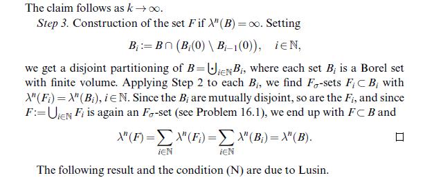 The claim follows as k. Step 3. Construction of the set F if X" (B) = . Setting B: Bn (B(0) \ B-1(0)), iEN,