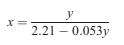 X= y 2.21 -0.053y