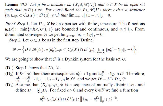 Lemma 17.3 Let u be a measure on (X, d, B(X)) and UC X be an open set such that (U) 0 and every kEN we find a